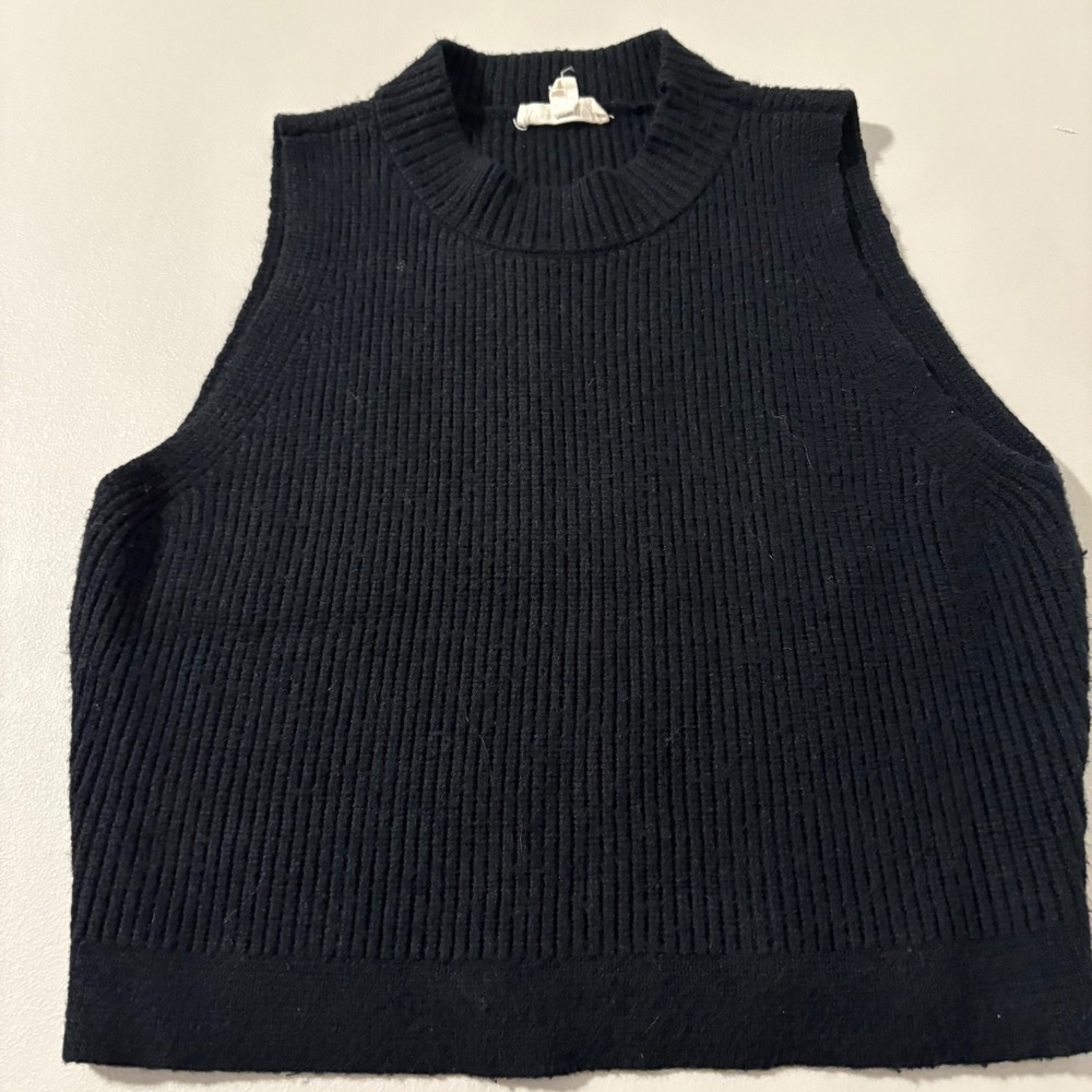 eesome black‎ ribbed mock neck sleeveless sweater crop top knit women's large